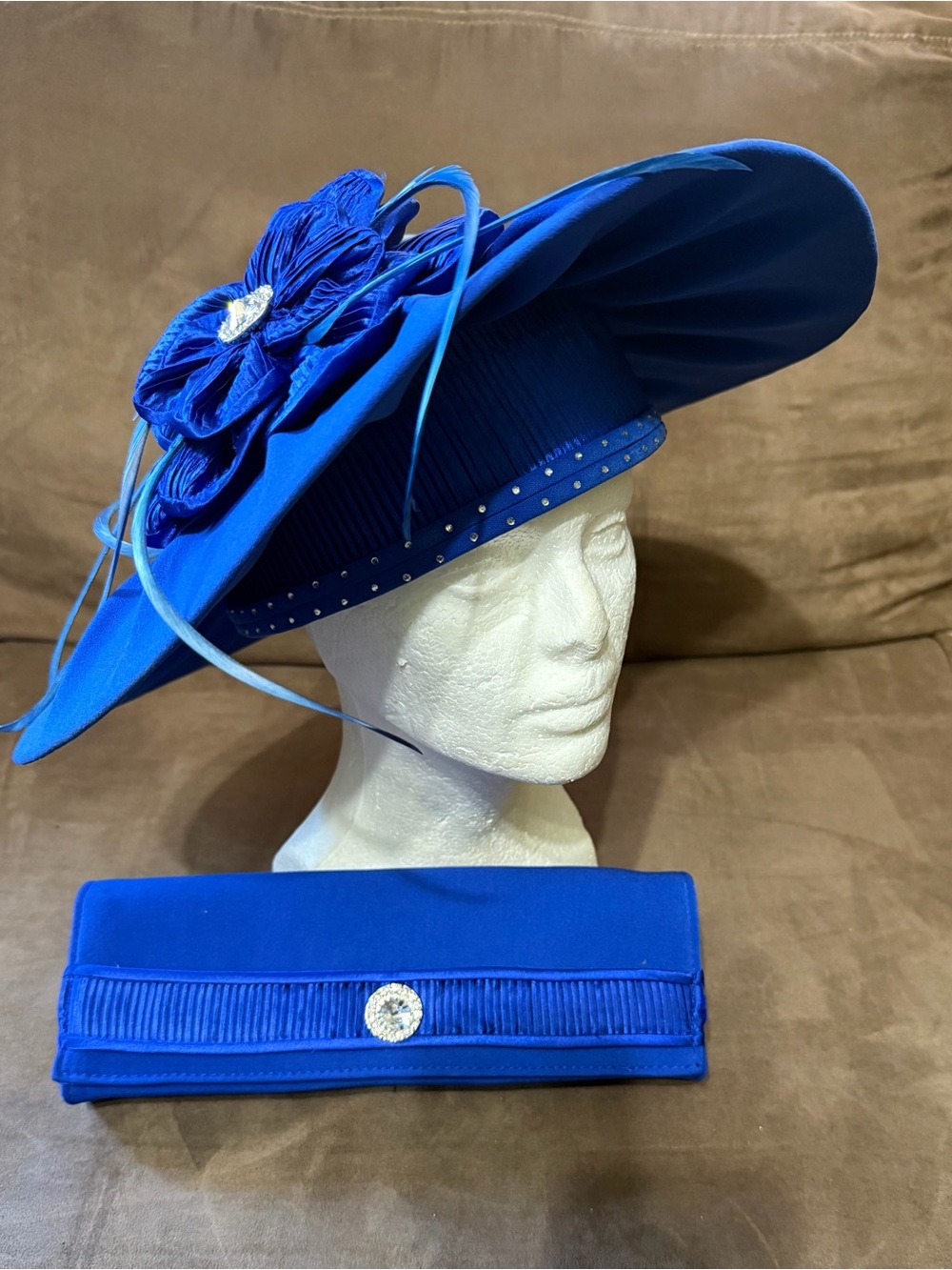 Ben Marc Royal Blue Women's Dress Derby Church Hat with Matching Clutch